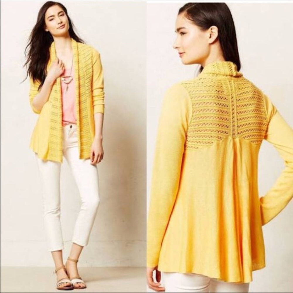 Anthropologie Yellow Open-Front Knit Cardigan
